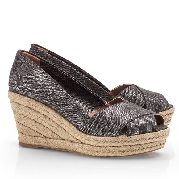 Tory Burch Shoes - Tory Burch Gray Metallic Filipa Espadrille Wedge